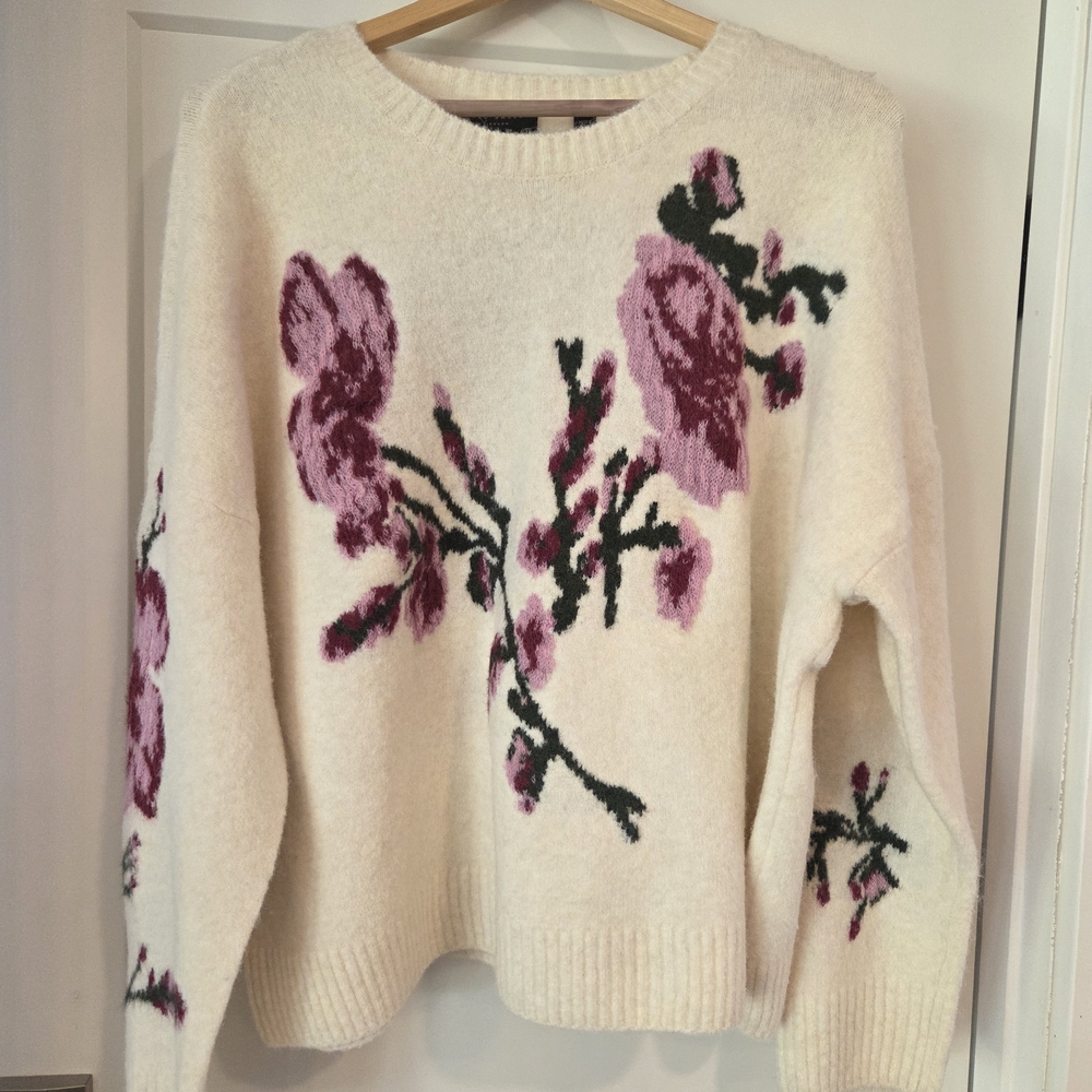 Ted Baker London Cream Sweater Pink Floral Crewneck  XL